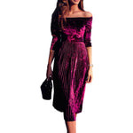 Womens Off Shoulder Velvet Dress