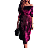 Womens Off Shoulder Velvet Dress