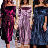 Womens Off Shoulder Velvet Dress