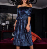 Womens Off Shoulder Velvet Dress